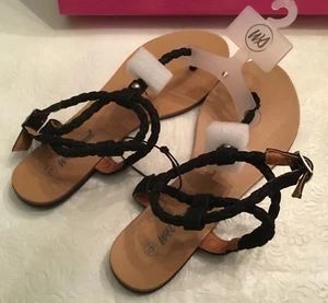 New Women's Wet Seal Black Braided Ankle Strap Sandals - Color: Black - Size: 6 - Picture 1 of 4