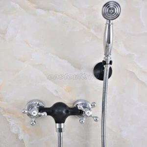 New Chrome Black Oil Brass Bathroom Hand Held Shower Head Faucet Tap Set ena640 - Picture 1 of 10