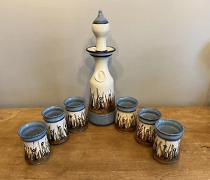 Art Pottery Frank Massarella Wine Decanter Set With 6 Cups California Ceramic - Picture 1 of 19