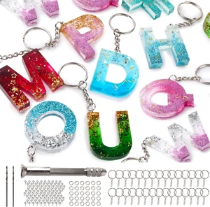 Alphabet Keychain Resin Molds Kit with Hand Drill, 134 Pcs Silicone Mold Set - Picture 1 of 7