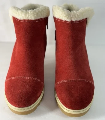 De colección Nuevas Botas al Tobillo Rojo Gamuza Cuero Sherpa Forradas Boho Hebilla Talla 7 Foto 1 de 4