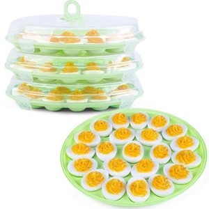 3PCS Deviled Egg Platter and Carrier With Lid 66Egg Slots for Party Home Kitchen - Picture 1 of 8