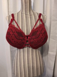 Lane Bryant Cacique 44 DDD Boost Balconette Red Lace Wired Push-up Bra... - Picture 1 of 11