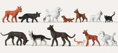 Merten 0212582 Hunde und Katzen 13 Figuren H0 1:87 handbemalt Neu - Bild 1 von 2