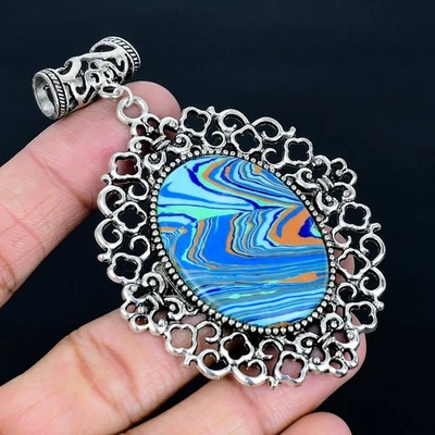 Colgante Hecho a Mano Arco Iris Calsilica 925 Chapado en Plata de 3.35" Foto 1 de 3