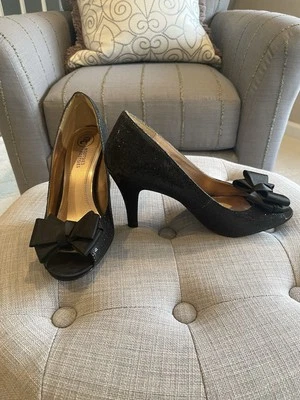 Zapatos de vestir para mujer, Gunmetal Sparkle, talla 8, acento de moño, tacón alto de 3,5" Foto 1 de 4