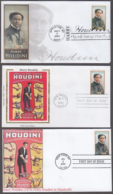 USA # 3651.4 SET of 3 DIFF FDC - HARRY HOUDINI, FAMOUS MAGICIAN - Image 1 of 1