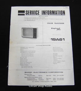 Original Sharp 19A61 Color Television Service Manual / Information - Picture 1 of 1