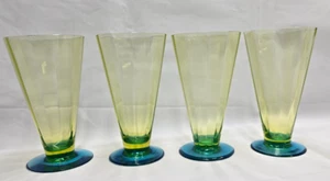 Set of 4 Vintage Tiffin Franciscan Uranium Yellow with Blue Foot Ice Tea Glass - Picture 1 of 10