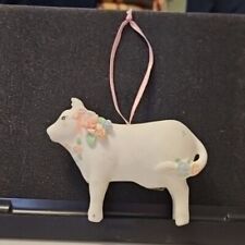 Vintage Cow With Flowers Figurine And Ornament Bisque