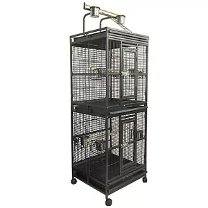 190cm 2 In 1 Twin Double Parrot Aviary Bird Cage With Play Roof Top Ladder - Picture 1 of 7