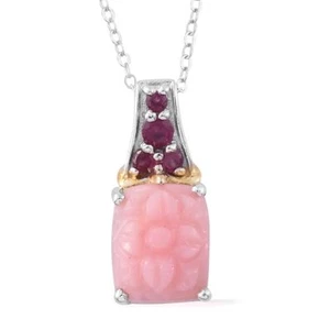 Peruanischer rosa Opal geschnitzt, Orissa Rhodolith Granat 14K YG & Plati/Ster #JN1129 - Bild 1 von 1