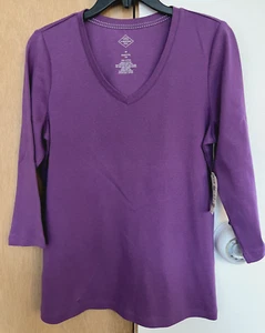 St. John's Bay V-Neck 3/4 Sleeve T-Shirt- Sunset Purple- Misses Size M (8-10) - Picture 1 of 3