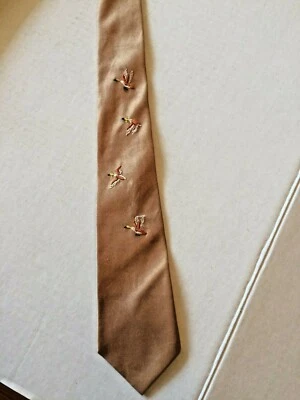 Corbata Pennleigh años 40 bordada patos voladores corbata de seda y algodón vintage Foto 1 de 4