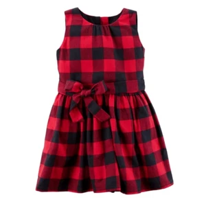 Carters girls Red black Buffalo Check Flannel cotton Dress 6X - Picture 1 of 8
