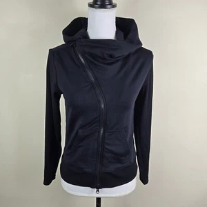 Felpa donna Athleta S nera Malabar asimmetrica full zip con cappuccio - Foto 1 di 11