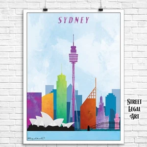 Sydney Australia City Watercolor Skyline Print, Travel Decor, Poster, Wall Art - Picture 1 of 3