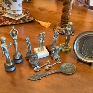 PEWTER figurines, spoons, plate 12pc vintage - Picture 1 of 10