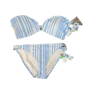 New Malibu Dream Girl Swimsuit Womens L XL Striped Bikini Bandeau Blue White - Picture 1 of 5