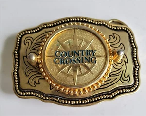 A Country Crossing Gold Tone Metal Belt Buckle Western Cowboy Rodeo Style - Picture 1 of 8