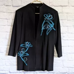 Misook Floral Embroidered Single Closure Jacket S Black Blue Blazer Acrylic - Picture 1 of 5