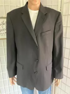 Men's Structure 46R 100% Wool Deep Black Pinstripe Business Blazer - Picture 1 of 8