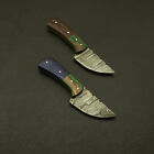 Custom Hand Forged Damascus Steel Skinner Hunting Lot Of 2 Mini Knife W Sheath
