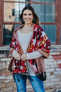 New Womens MULTI COLORED STAR PRINT PATRIOTIC FRINGE SCARF WRAP SHAWL One Size - Picture 1 of 4