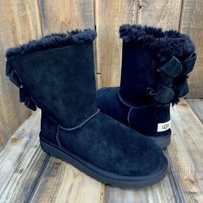 NEW UGG BAILEY SUEDE BOW BOOT BLACK SHEEPSKIN WOOL LINED WOMEN US 9 UK 7 EU 40 - Image 1 of 4