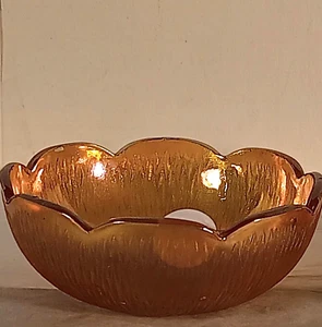Set of 2 Antique Amber Carnival Glass Candy Dishes – Tree Bark Pattern, Scallope - Picture 1 of 7
