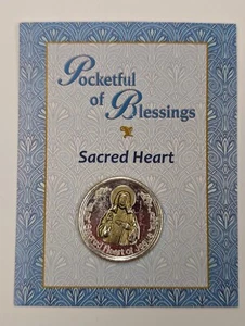 Moneta tascabile Sacro Cuore di Gesù DUE TONI su biglietto di preghiera - Foto 1 di 3