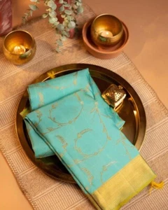 Women's Jacquard Soft Lichi Silk Lightweight Saree With Blouse By Aadatexport - Picture 1 of 5