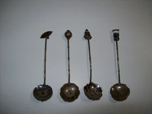 Lote de (4) cucharas Demitasse de bambú con figura oriental 950 vintage PLATA ESTERLINA - Imagen 1 de 8