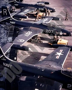 US Navy F2H-2 Banshees Squadron VF-172 Blue Bolts Essex Flight Deck 8x10 Photo - Picture 1 of 1