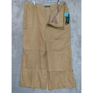 Ralph Lauren Pants Women 16 Brown Crop Capri Maasai Khaki Modern Wide Leg Linen - Picture 1 of 8