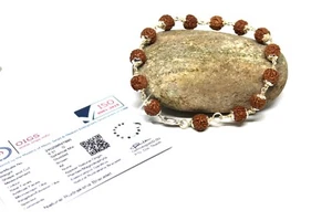CERTIFIED RUDRAKSHA 92.5% STERLING SILVER BRACELET ROSARY PRAYER BEADS HINDU OM - Foto 1 di 10