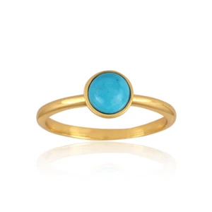 Round Turquoise Gold Plated Delicate Single Thin Band Ring Jewelry For Women - Picture 1 of 8