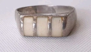 Vintage 925 Sterling Silver Cream Bone Dome Statement Ring Sz 10 - Picture 1 of 7