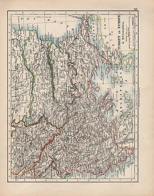 1901 VICTORIAN MAP ~ TURKEY IN EUROPE & BULGARIA RUMELIA MONTENEGRO - Image 1 of 2