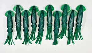 3-D  Squids 7" Soft plastic Lures - Pack of 10 - Dark Green - Picture 1 of 1