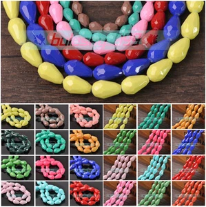 Solid Colour Teardrop Faceted Opaque Glass Loose Spacer Beads 8x6/12x8/15x10mm - Picture 1 of 22