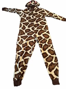 Nick & Nora Pajamas Giraffe One Piece Footless Women's L Fleece Hoodie - Picture 1 of 22