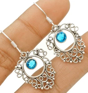 Natrual Flawless Blue Topaz 925 Sterling Silver Earrings Jewelry @B13-3 - Picture 1 of 1
