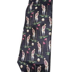 Vintage Robert Talbott Tie Mens Golf Club Silk Black Novelty Hand Sewn USA 90s - Picture 1 of 5