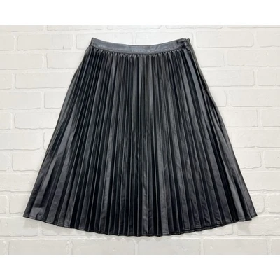 Monteau Vegan Faux Leather Pleated A-Line Skirt Black Size Medium - Image 1 of 4