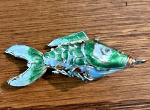 VTG Cloisonne Green/Blue/White Enamel Articulated Koi Fish Pendant - Picture 1 of 5
