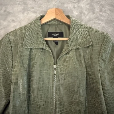 Alfani 女式绿色真皮夹克中号 Y2K — 第 1/4 张图片
