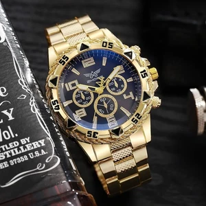 Herren Quarzuhr Großes Zifferblatt Männer Armbanduhr Elegant Uhr goldfarbig - Bild 1 von 2
