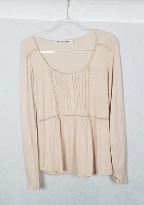 Michael Stars Blouse Top OS Beige Pintuck Babydoll Elena Gilbert Bella Swan Y2K - Image 1 of 4