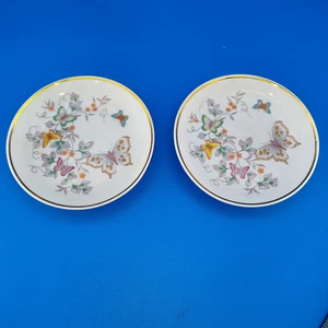 Vintage Set/2 1979 Avon Schmetterling feines Porzellan 4" Untertassen/Platten 22K Goldrand - Bild 1 von 6